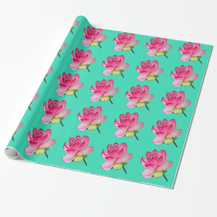 Pink watercolor lotus flower fine art wrapping paper