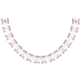 Pink Watercolor Love Blossoms Wedding Forever Bunting