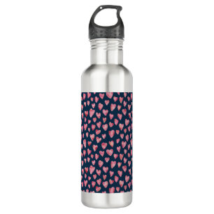 Pink watercolor love heart pattern 710 ml water bottle