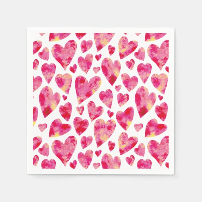 Pink Watercolor Love Heart pattern Napkin (Front)