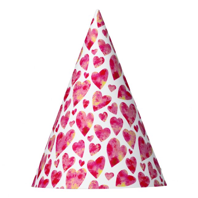 Pink Watercolor Love Heart pattern Party Hat (Front)