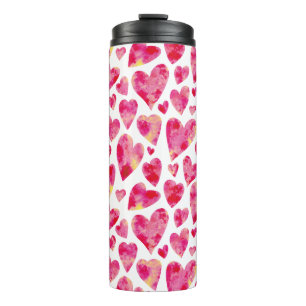 Pink Watercolor Love Heart pattern Thermal Tumbler
