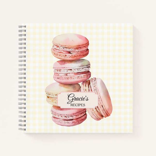 Pink Watercolor Macaron Recipe Notebook (Front)