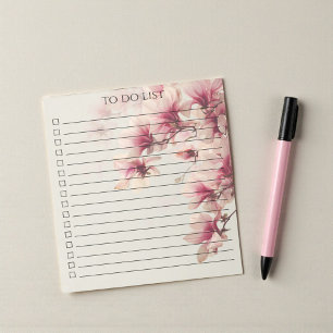 Pink Watercolor Magnolia To Do List Modern Boho Notepad