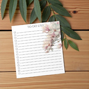 Pink Watercolor Magnolia To Do List Modern Boho Notepad