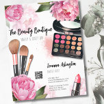 Pink Watercolor Makeup Artist Flyer<br><div class="desc">Bursting with vibrant hues and whimsical blooms, this print is a visual feast perfect for makeup artists, beauty bloggers, influencers and anyone seeking a touch of colourful floral elegance with a touch of glam. Featuring bright pink peonies, makeup palette, makeup brushes and lipstick. You can customise all of the text...</div>