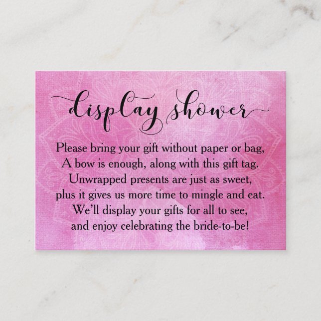 Pink Watercolor Mandala Display Bridal Shower Card (Front)