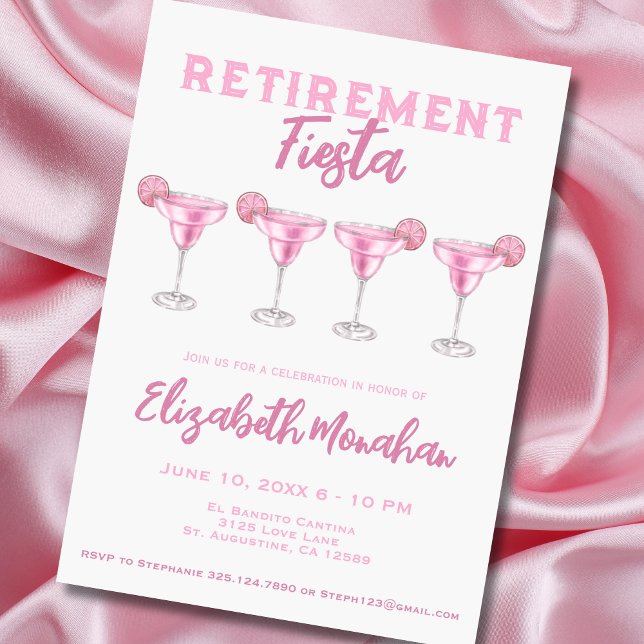 Pink Watercolor Margarita Fiesta Retirement Invitation (Creator Uploaded)