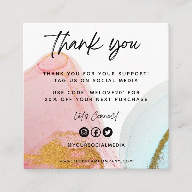 Pink WaterColor Mini Business Card (Front)