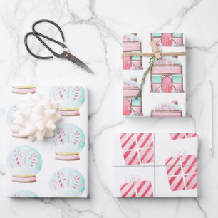Pink Watercolor Mint Christmas Wrapping Paper