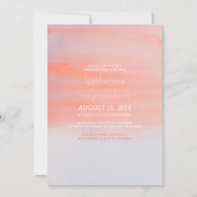 pink watercolor modern bridal shower invitation (Front)