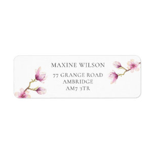 Pink Watercolor Modern Magnolia Return Address