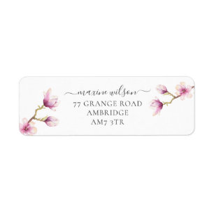 Pink Watercolor Modern Magnolia Return Address