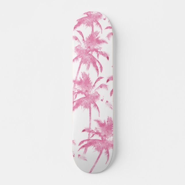 Pink watercolor modern palm tree pattern skateboard (Front)
