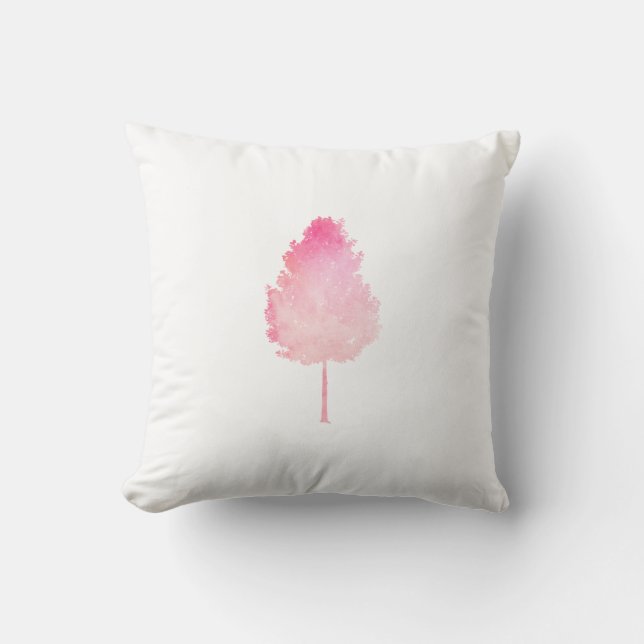 Pink Watercolor Modern Tree Nature Cushion (Front)