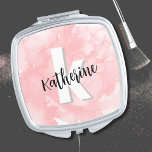 Pink Watercolor Monogram Compact Mirror<br><div class="desc">A soft blush pink watercolor backdrop provides the canvas for a cute and contemporary monogram, featuring initials and name. The monogram's black and white colour palette, composed of clean modern fonts mixed with a script font, exudes a simple yet fun charm. Whether you want to use your first name or...</div>