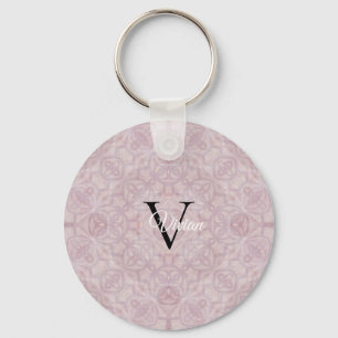Pink Watercolor Monogram Name Key Ring