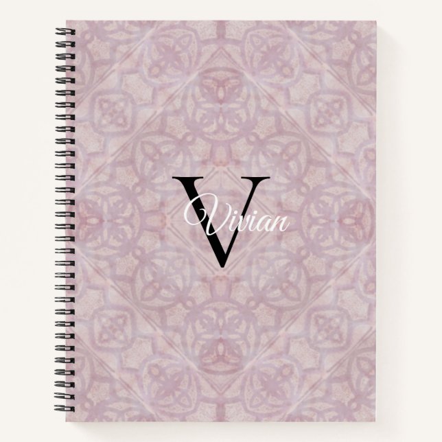 Pink Watercolor Monogram Name Notebook (Front)
