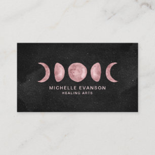 Pink Watercolor Moon Phases Energy Healer Business Card