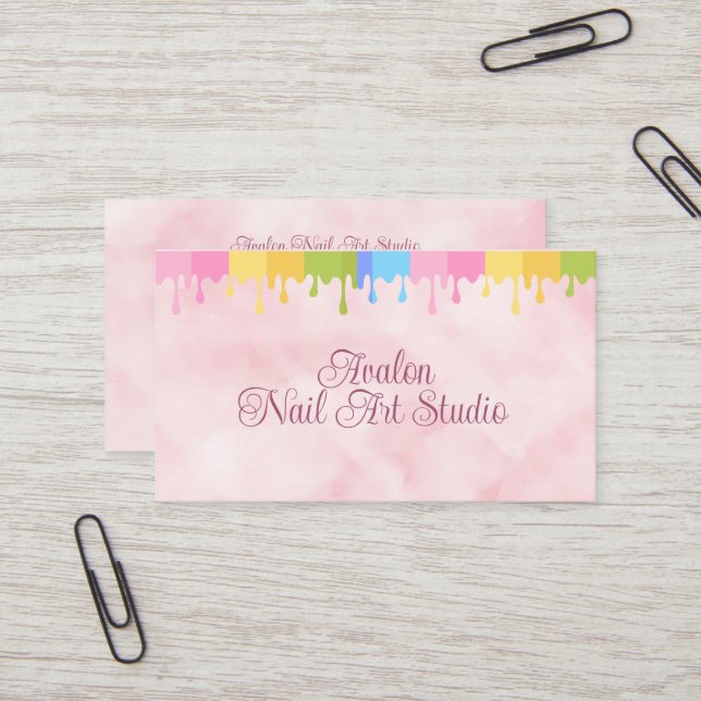 Pink Watercolor Nair Art Studio Business Card (Front/Back In Situ)