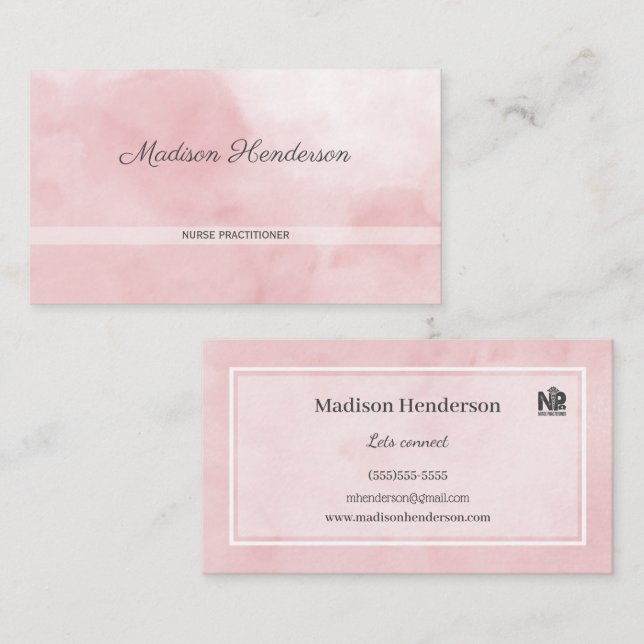 Pink Watercolor Nurse Practitioner Business Cards (Front/Back)