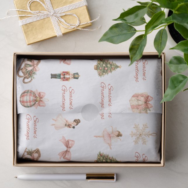 Pink Watercolor Nutcracker Ballet Pattern Tissue Paper (Gift)