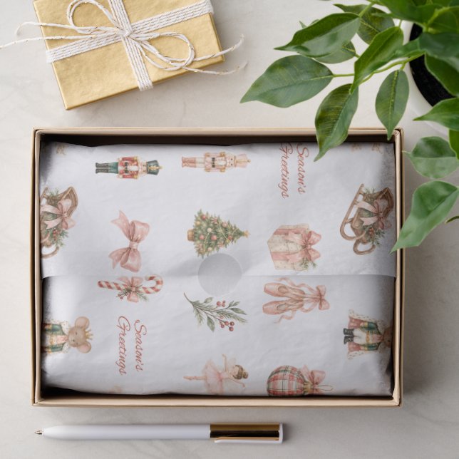 Pink Watercolor Nutcracker Ballet Pattern Tissue Paper (Gift)