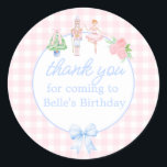 Pink Watercolor Nutcracker Christmas Thank You Classic Round Sticker<br><div class="desc">Personalised custom text hand painted adorable little nutcracker ballerina's on pink gingham Christmas thank you stickers.</div>