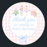 Pink Watercolor Nutcracker Christmas Thank You Classic Round Sticker<br><div class="desc">Personalised custom text hand painted adorable little nutcracker ballerina's on pink gingham Christmas thank you stickers.</div>
