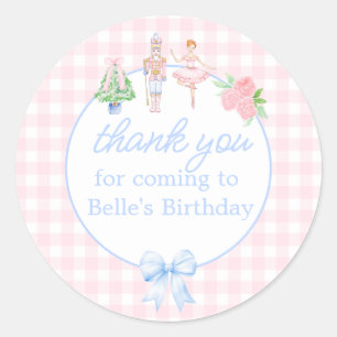 Pink Watercolor Nutcracker Christmas Thank You Classic Round Sticker