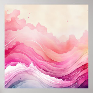 Pink Watercolor Ocean Waves Poster