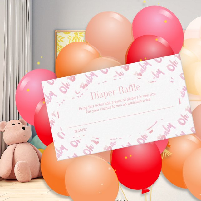 Pink Watercolor Oh Baby Diaper Raffle  Enclosure Card (Creator Uploaded)