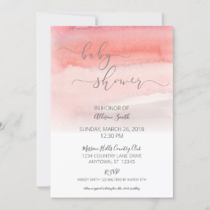 Pink Watercolor Ombre Baby Shower Invitation