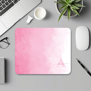 Pink Watercolor Ombre Feminine Monogram Mouse Mat