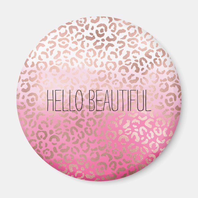 Pink Watercolor Ombre Leopard Print Personalised Magnet (Front)