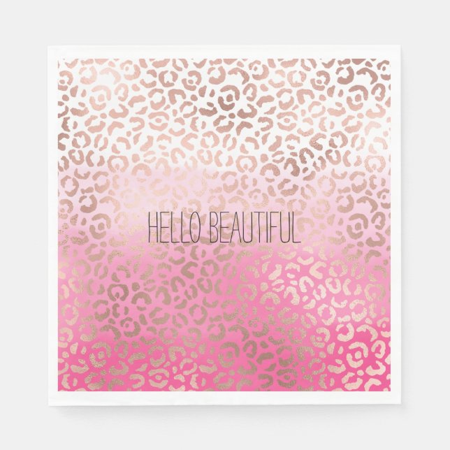 Pink Watercolor Ombre Leopard Print Personalised Napkin (Front)