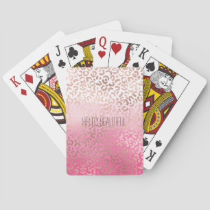 Pink Watercolor Ombre Leopard Print Personalized Playing Cards