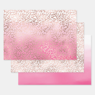 Pink Watercolor Ombre Leopard Print Wrapping Paper Sheet