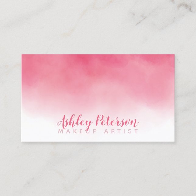 Pink watercolor ombre makeup typography business card (Front)