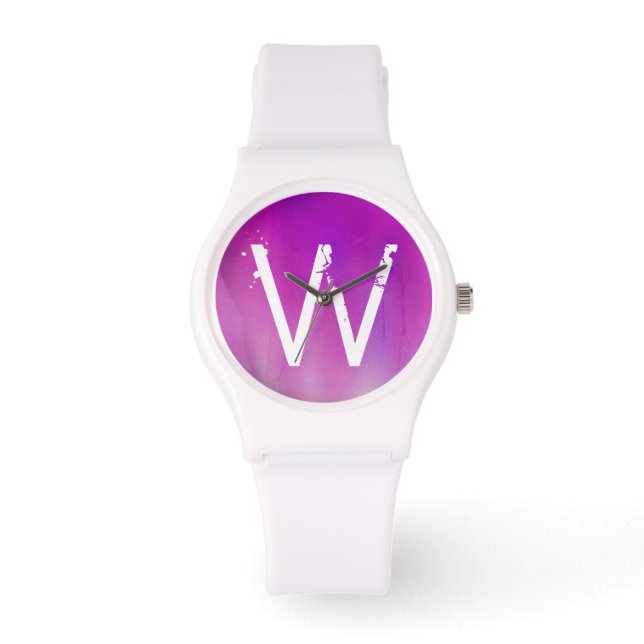 Pink Watercolor Ombre Monogram Watch (Front)