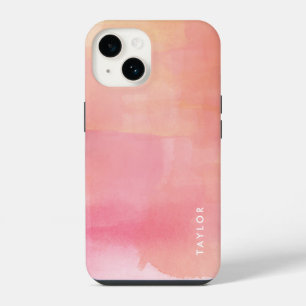 Pink Watercolor Ombre Name iPhone 14 Case