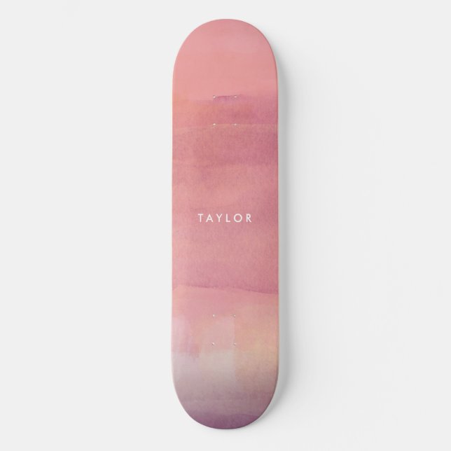 Pink Watercolor Ombre Name Skateboard (Front)