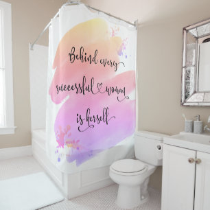 Pink Watercolor Ombre Typography, Successful Woman Shower Curtain