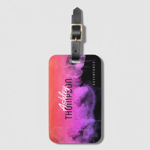 pink watercolor on black cool & modern luggage tag