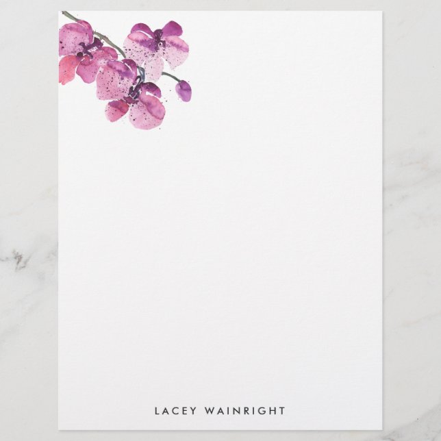 Pink Watercolor Orchid Custom Letterhead (Front)