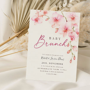 Pink Watercolor Orchid Floral Baby Shower Invitation