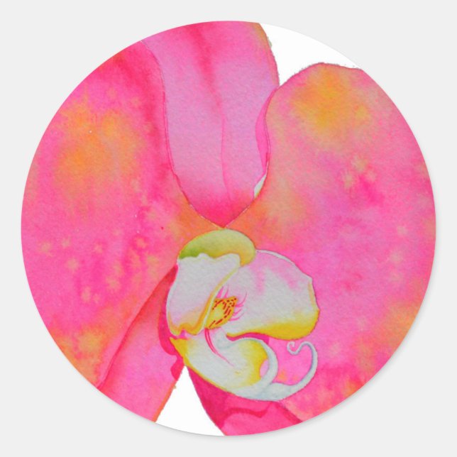 Pink watercolor Orchid painting Classic Round Sticker (Front)