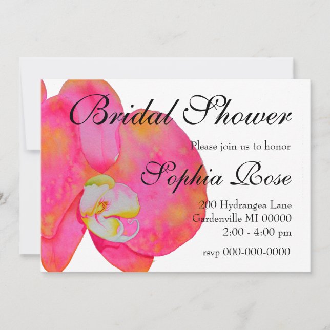 Pink watercolor Orchid painting Invitation (Front)
