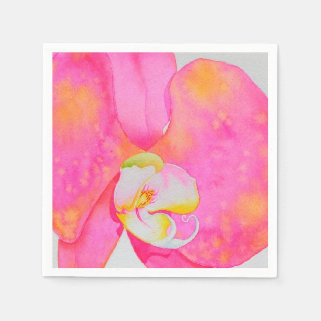 Pink watercolor Orchid painting Napkin (Front)
