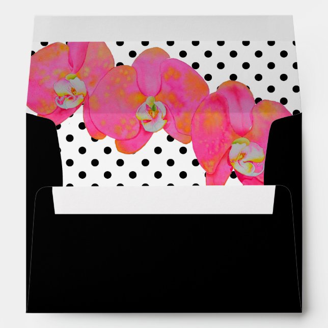 Pink watercolor Orchid painting, polka dots Envelope (Back (Bottom))
